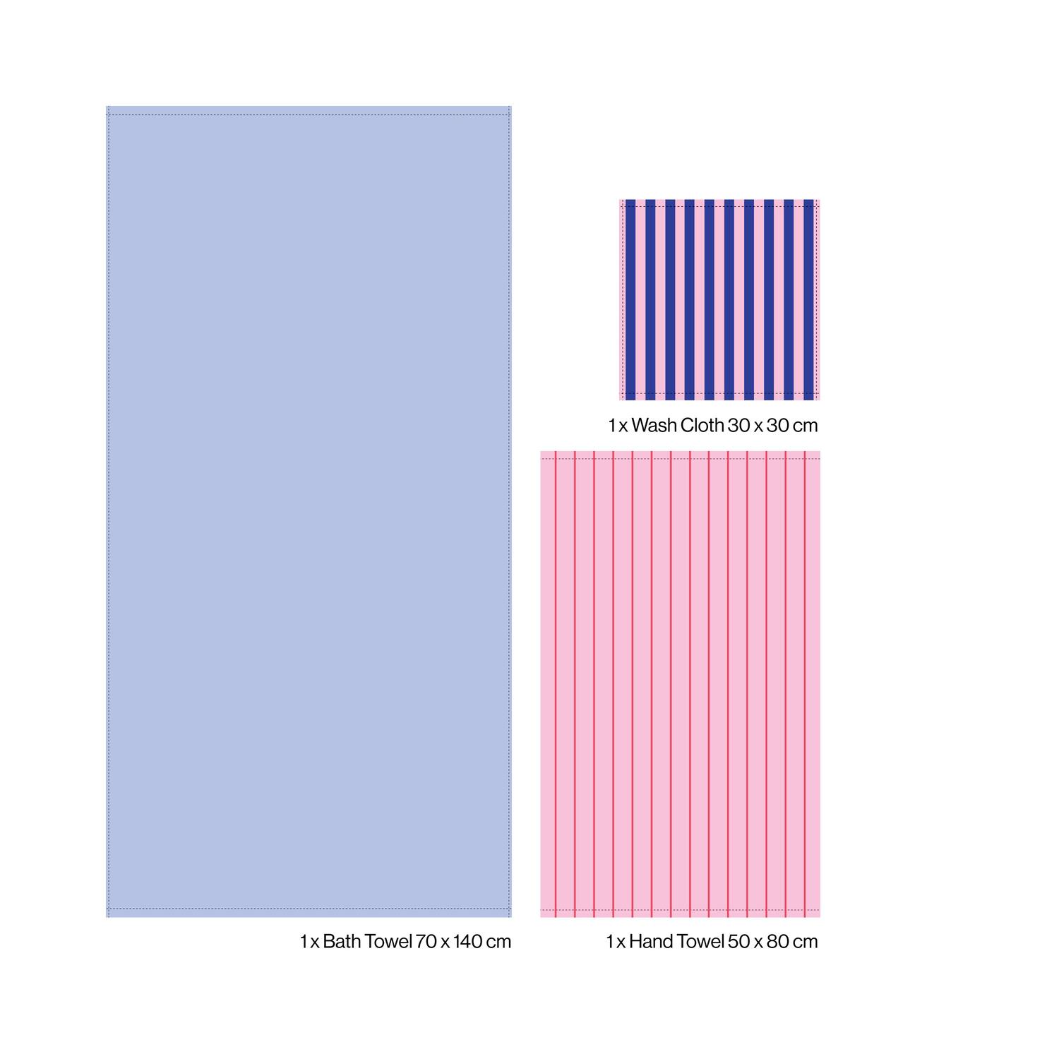 3 stk håndklæde sampak - Lavender Blue/Baby Pink & Ski Patrol/Dazzling Blue & Rose